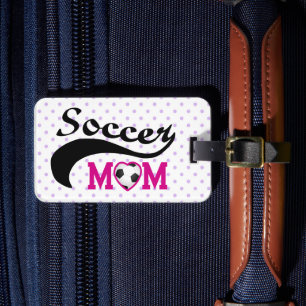 Roze Heart O Soccer Mam Bagagelabel