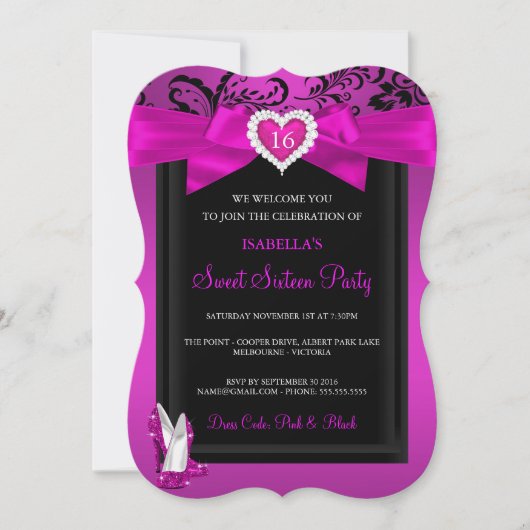 Roze Heart Sweet 16 Birthday Party High Heels Kaart (Voorkant)