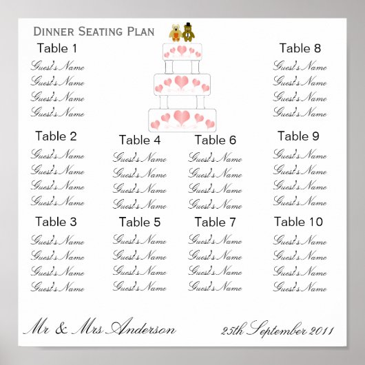 Roze Hearts Weddenschap Binnenzetplan Poster (Voorkant)