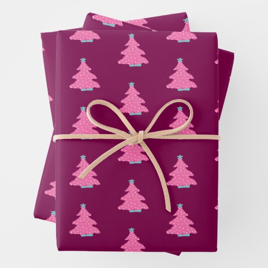 Roze Hedendaagse Kerstbomen Inpakpapier Vel (In situ)