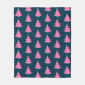 Roze Hedendaagse Kerstbomen op Navy Blue Fleece Deken (Voorkant)