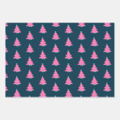 Roze Hedendaagse Kerstbomen op Navy Blue Inpakpapier Vel (Voorkant 3)