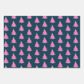 Roze Hedendaagse Kerstbomen op Navy Blue Inpakpapier Vel (Voorkant)