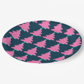 Roze Hedendaagse Kerstbomen op Navy Blue Papieren Bordje (Gekanteld)