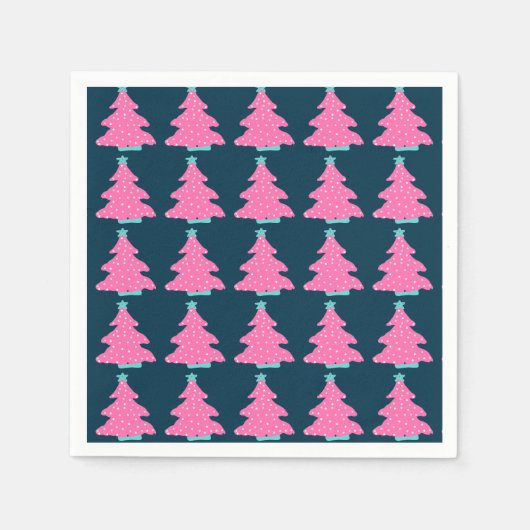 Roze Hedendaagse Kerstbomen op Navy Blue Servet (Voorkant)