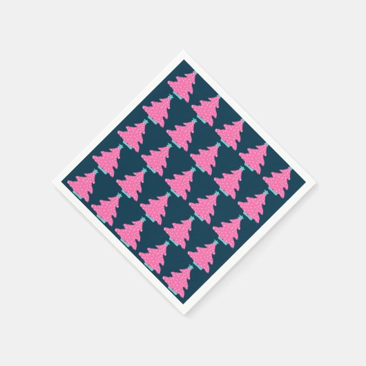 Roze Hedendaagse Kerstbomen op Navy Blue Servet (Hoek)