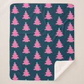 Roze Hedendaagse Kerstbomen op Navy Blue Sherpa Deken (Voorkant)