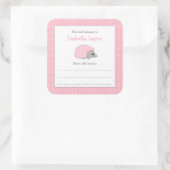 Roze Hedgehog meisje bookplate Vierkante Sticker (Tas)