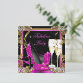 Roze Heels Gold Black Fabulous Champagne Party Kaart (Staand voorkant)