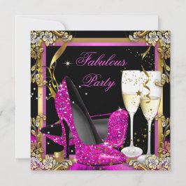 Roze Heels Gold Black Fabulous Champagne Party Kaart
