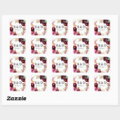 Roze- Heet & Blush & Paarse Bloemen Monogram Vierkante Sticker (Vel)