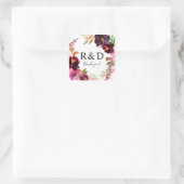 Roze- Heet & Blush & Paarse Bloemen Monogram Vierkante Sticker (Tas)