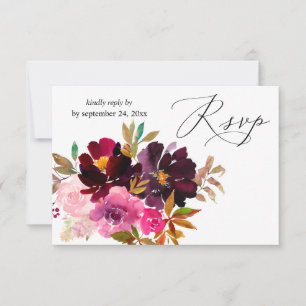 Roze, Heet & Blush Roze & Paarse Bloemen met Maalt RSVP Kaartje