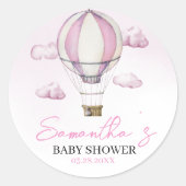 Roze Heet Luchtballon Baby Shower Sticker (Voorkant)