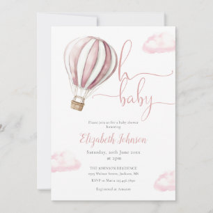 Roze Heet Luchtballon Meisje All In One Baby Showe Kaart