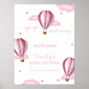 Roze Heet Luchtballon Meisje Baby Shower Welkom Poster