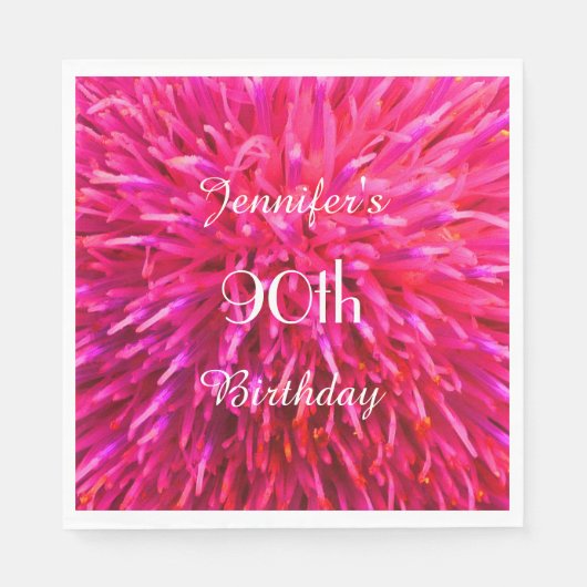 Roze, Heet Roze Papieren Servetten 90ste Verjaarda (Voorkant)