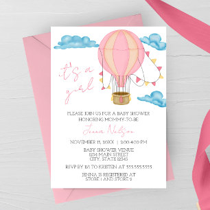 Roze Heete Luchtballon “Het is een meisje” Baby Sh Kaart