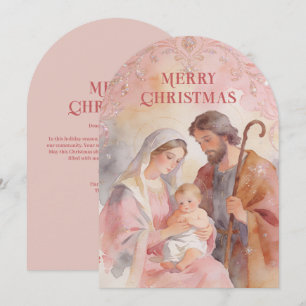Roze Heilige Familie Christelijk Kerstmis TMF26 Feestdagenkaart