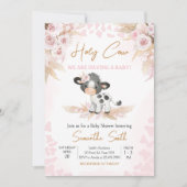 Roze Heilige Koe Baby shower Kaart (Voorkant)