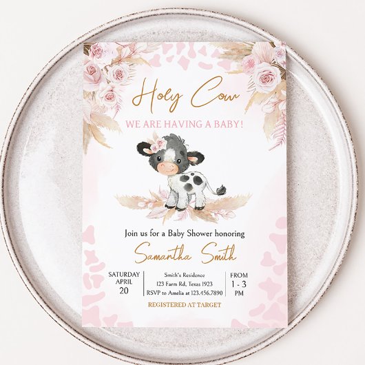 Roze Heilige Koe Baby shower Kaart