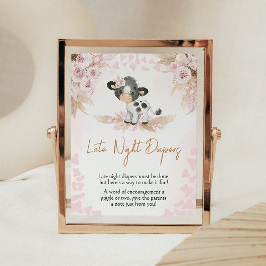 Roze Heilige Koe Baby shower Late Night Luiers Poster