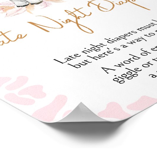 Roze Heilige Koe Baby shower Late Night Luiers Poster (Hoek)