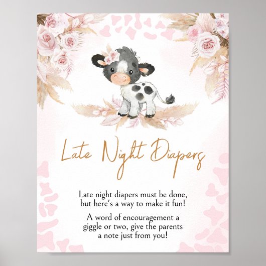 Roze Heilige Koe Baby shower Late Night Luiers Poster (Voorkant)