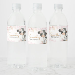 Roze Heilige Koe Baby shower Waterfles Etiket