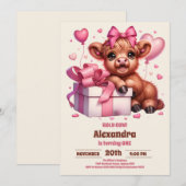 Roze Heilige Koe Hoogland 1e Verjaardag Kaart (Voorkant / Achterkant)