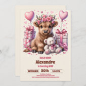 Roze Heilige Koe Hoogland 1e Verjaardag Kaart (Voorkant / Achterkant)