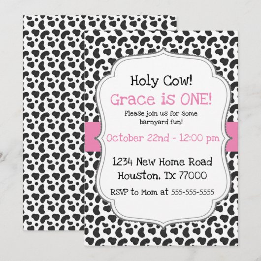 Roze Heilige Koe Ik ben een Eerste Uitnodiging van (Voorkant / Achterkant)