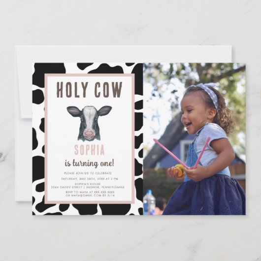 Roze Heilige Koe Ik ben Uitnodiging op één dag (Voorkant)