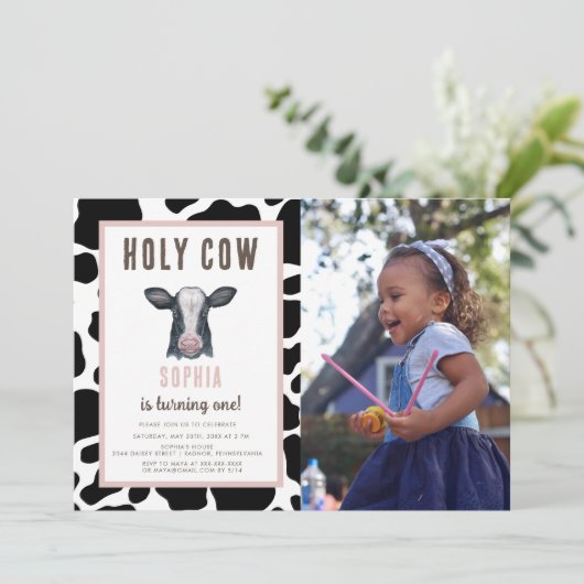 Roze Heilige Koe Ik ben Uitnodiging op één dag (Staand voorkant)