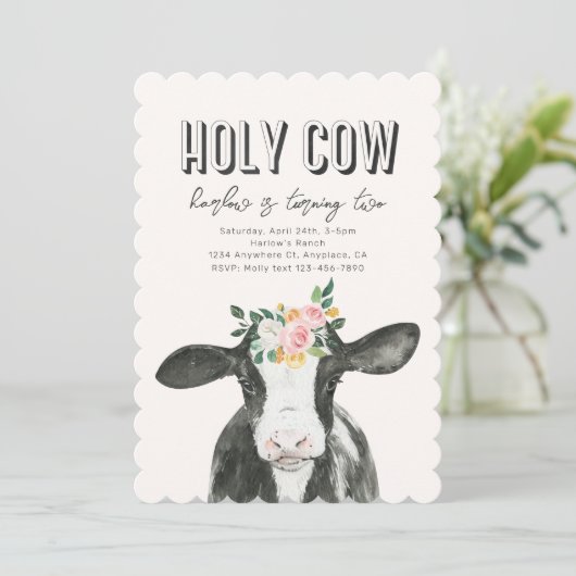 Roze Heilige Koe Verjaardagsuitnodiging | Uitnodig Kaart (Staand voorkant)