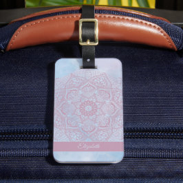  roze Heilige Lotus Flower Blossom Mandala Bagagelabel