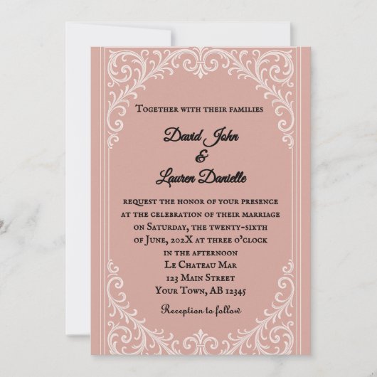 Roze Heirloom foto bruiloft uitnodiging (Voorkant)
