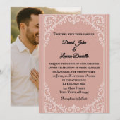 Roze Heirloom foto bruiloft uitnodiging (Voorkant / Achterkant)