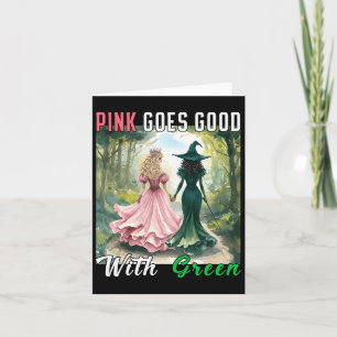 Roze heks gaat goed met groene Halloween heks Kaart