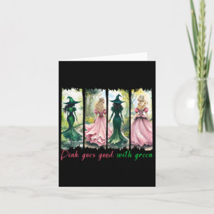 Roze heks gaat goed met groene Halloween heks Kaart