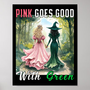 Roze heks gaat goed met groene Halloween heks Poster