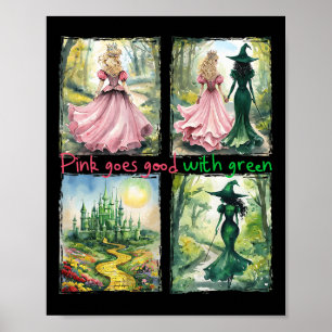 Roze heks gaat goed met groene Halloween heks Poster