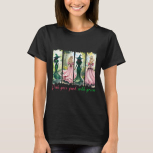 Roze heks gaat goed met groene Halloween heks T-shirt