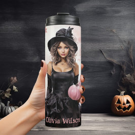 Roze Heks Halloween Gepersonaliseerd Thermosbeker
