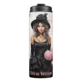 Roze Heks Halloween Gepersonaliseerd Thermosbeker (Voorkant)