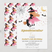 Roze heks Halloween verjaardag uitnodiging (Voorkant / Achterkant)