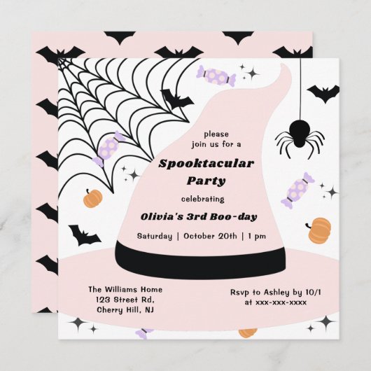 Roze heks Pet Halloween elk jaar Kaart (Voorkant / Achterkant)