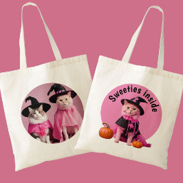 Roze Heksen Katten Halloween Schattige Sweetie Tote Bag