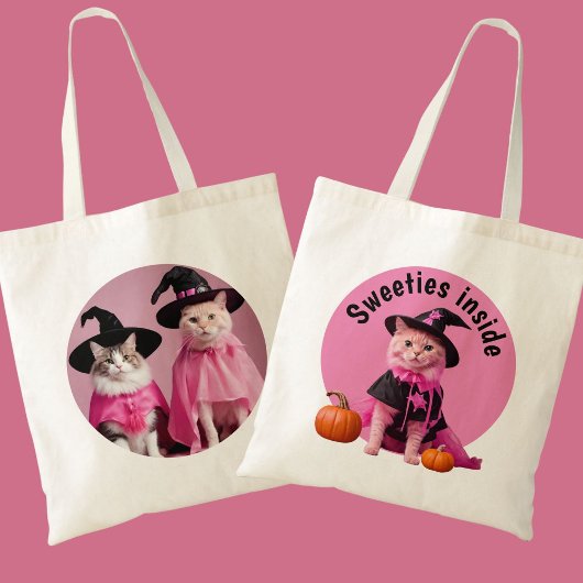 Roze Heksen Katten Halloween Schattige Sweetie Tote Bag