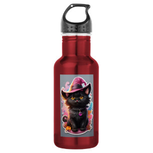 Roze Heksenkat Halloween-waterfles Waterfles